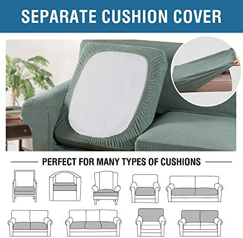 H.VERSAILTEX 3 Piece Stretch Sofa Covers for 2 Cushion Sofa Couch Covers for Living Room Sofa Slipcovers (Base Cover Plus 2 Seat Cushion Covers) Thicker Jacquard Fabric(Large Sofa, Sage) - Image 5