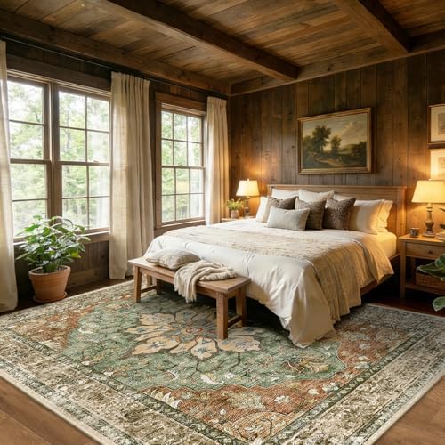 RELEANY Washable Area Rug, Large 10'x12', Brick/Brown/Green - Image 3