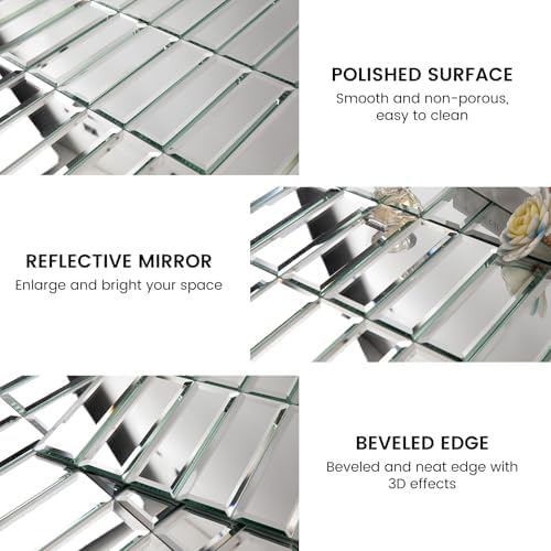 Peel and Stick Mirror Glass Mosaic Tile Self Adhesive 12 x 12 Inch Strip Beveled Mirror Tiles for Kitchen Backsplash Bathroom Wall(5 Sheets, Silver) - Image 5