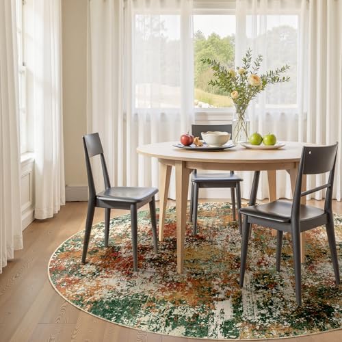RELEANY Washable Round 4ft Area Rug for Living Room Green Multi - Image 2