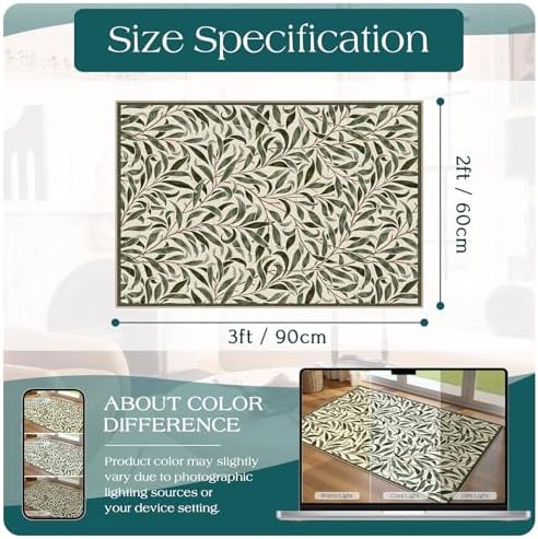 Front Door Mat Outside Entrance, 2x3 Boho Sage Olive Green Leaf Rug - Image 2