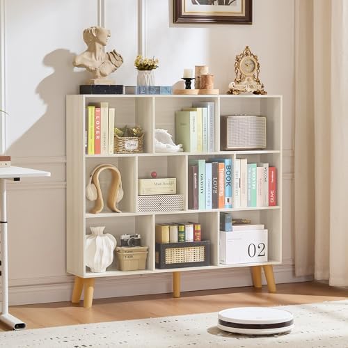 LEYAOYAO 10 Cube Bookshelf,Mid-Century Modern Bookcase with Legs,Light Grey - Image 3