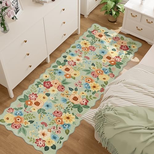 DUKINO 2.6x8 Runner Rug, Floral Washable Kitchen Rugs Non Slip, Green - Image 5