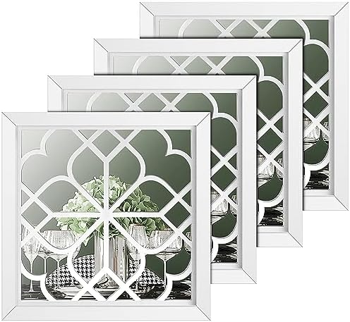 Tatuo 4 Pcs Mirrors Square Wall Mirror, Gorgeous Rustic Farmhouse Accent Mirror, Rustic for Bathroom Renovation Bedrooms Living Rooms, 12 x 12 Inch(Pure White) by Tatuo