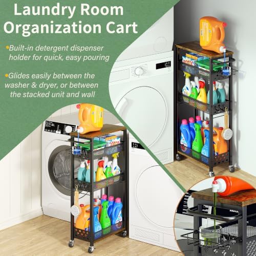 OKZEST Slim Laundry Room Organization Cart with Detergent Dispenser Holder - Image 2
