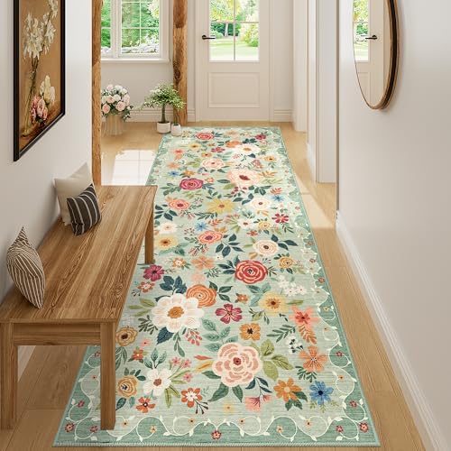 DUKINO 3x8 Kitchen Runner Rug, Washable Rug for Hallway Non Slip, Green - Image 3