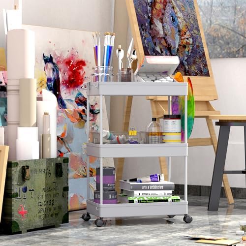 SPACEKEEPER 3 Tier Rolling Cart, Bathroom Cart Organizer with Wheels, Gray - Image 6