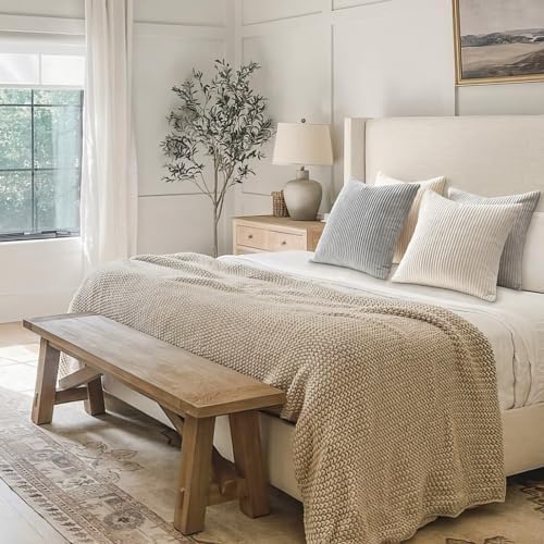 Topfinel 4 Packs Neutral Decorative Throw Pillows Covers 26x26 Inch for Living Room Couch Bed Sofa, Rustic Farmhouse Boho Neutral Home Decor, Soft Plush Striped Corduroy Square Cushion Case 65x65 cm - Image 6