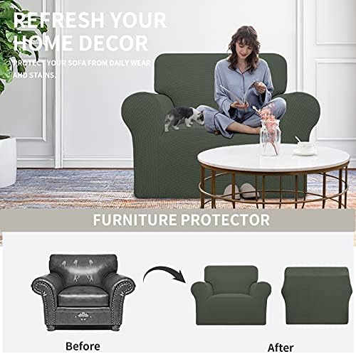 Easy-Going Stretch Oversized Chair Slipcover with Arm Washable Olive Green - Image 4