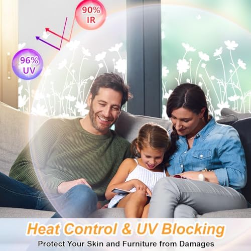 Bloss Window Privacy Film Pure White Flowers Pattern Glass Window Film,Sun Blocking Window Film,Day and Night Privacy Heat Blocking Non-Adhesive Window Tint for Home Office 29.5 x 118inches - Image 5