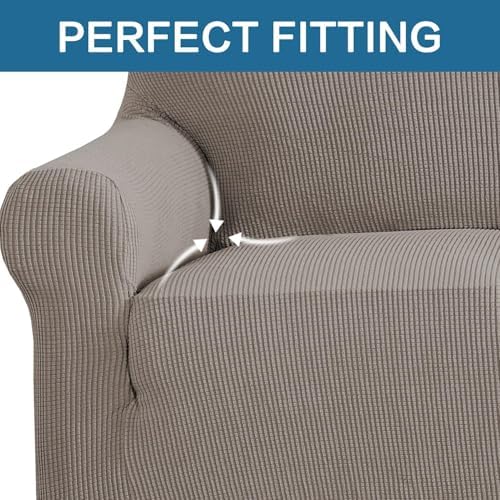 H.VERSAILTEX Stretch Couch Covers for Sofa 1 Piece Slipcovers for Couches and Sofas 3 Seater Couch Cover Feature Thick Checked Jacquard Fabric with Elastic Bottom(Large Sofa 90"-100" Wide, Taupe) - Image 5