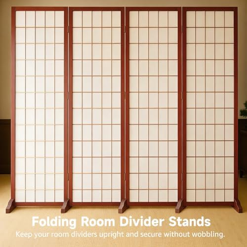 5 Pcs Folding Room Divider Stands, Wooden Privacy Screen Holders, Office Partition Support Bases with Slots, Includes Nails for Easy Assembly, Ideal for Home, Office (Dark Red) - Image 3