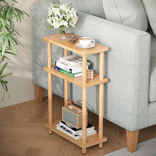 Apicizon Small Narrow Side Table, 3-Tier Skinny End Table, Natural by APICIZON