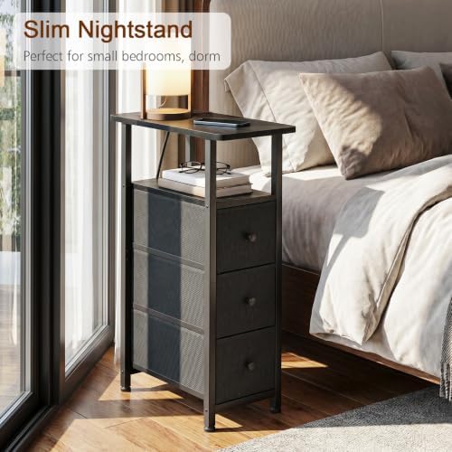 LOAKEKEL Narrow End Table with Charging Station, Small Nightstand - Image 6