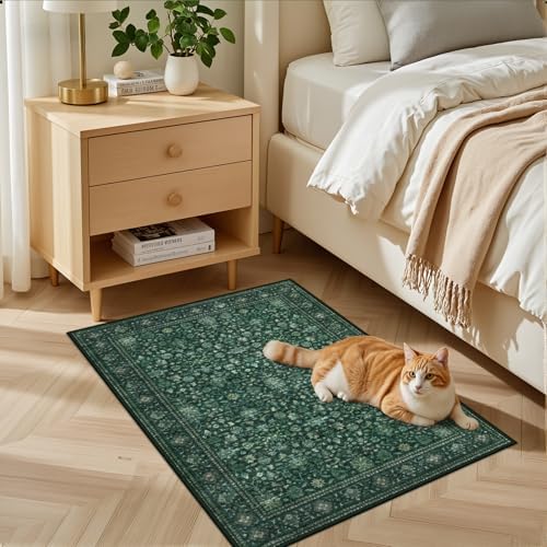 2x3 Area Rugs Living Room: Washable Rug for Bedroom Deep Green - Image 3