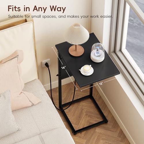Vagusicc C-Shaped End Tables Set of 2 with Charging Station, 33'' Tall C Table Adjustable Height Side Table, Sofa Table for Couch, Couch Table that Slide Under Sofa, TV Trays for Living Room, Black - Image 4