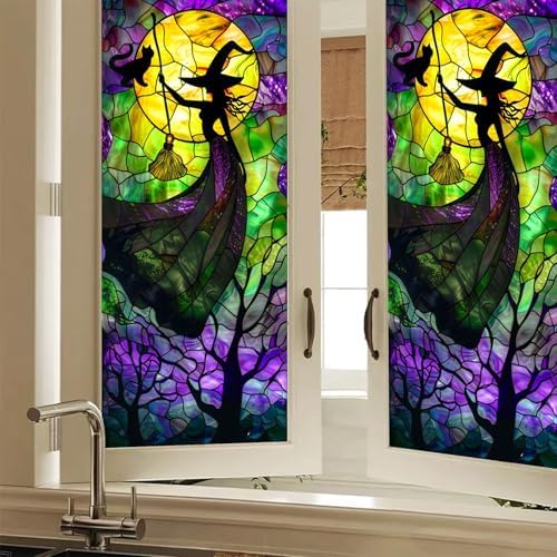 HOMETITUTE Gothic Witch Cat Moon Privacy Window Film Cling 17.7x39.3 PVC by HOMETITUTE