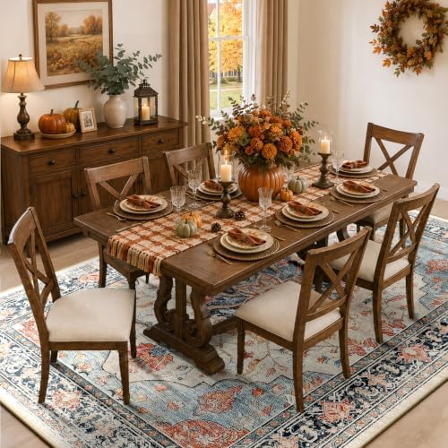 RELEANY Washable Area Rug, Large 9'x12', Beige/Blue/Orange - Image 2