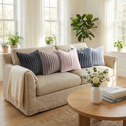 Pallene Faux Fur Decorative Throw Pillow Covers 18x18 Set of 2, Ombre Blue - Image 6