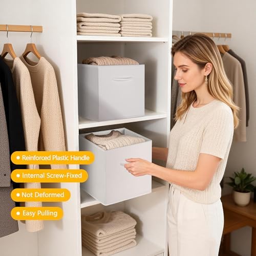 WUIKE 11-Inch Storage Cubes, Leather Cube Organizer Bins, White, 4-Pack - Image 5