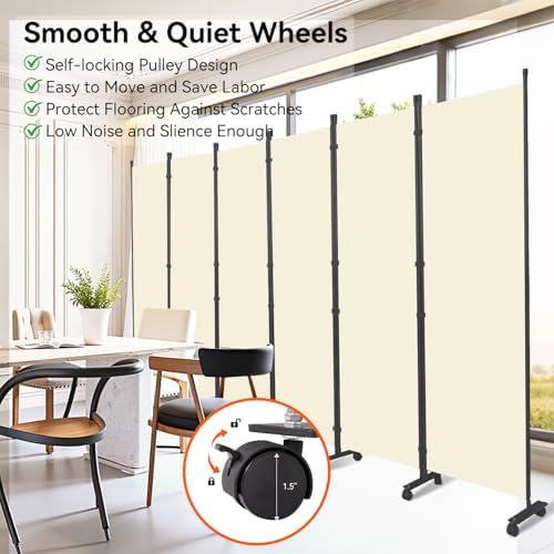 88" W 4 Panel Room Divider, Portable Privacy Screen W/Wheels Freestanding - Image 4