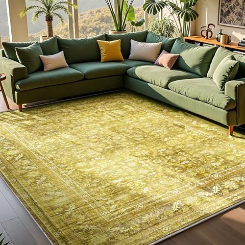 OPPODREAM Vintage Yellow Area Rugs 4x6, Washable Rug for Living Room by OPPODREAM