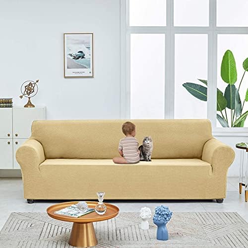 Joccun Stretch Loveseat Couch Cover Slipcover, 1-Piece Sofa Cover for 2 Cushion Couch Spandex Jacquard Washable Furniture Protector Cover for Living Room,Kids,Pets（Loveseat,Champagne） - Image 4