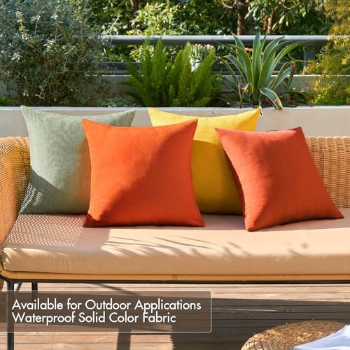 MIULEE Pack of 4 Decorative Outdoor Throw Pillow Covers Linen Waterproof Pillow Covers Summer Farmhouse Cushion Cases for Patio Garden Tent Balcony Couch Sofa 16x16 Inch Rust Green - Image 2