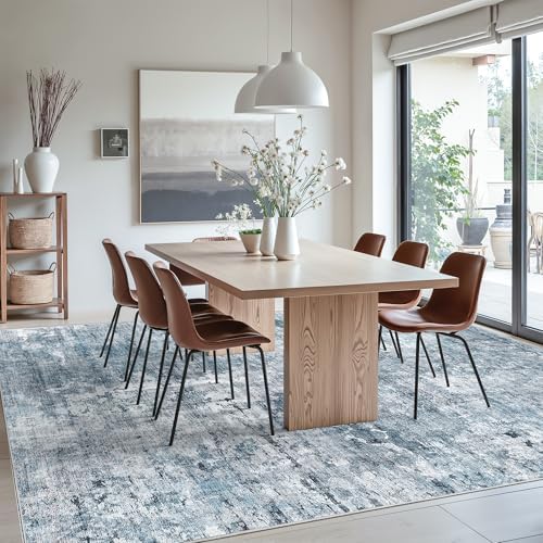 Soalmost Abstract Rug 8x12 Large Living Room Area Rugs Washable Blue/Grey - Image 2