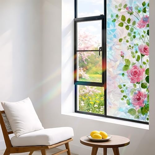 Cmialusie Pink Rose Window Film 39.3 x 17.3 Inch Cling - Image 3