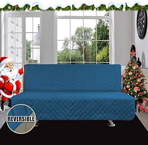 Easy-Going Reversible Couch Cover, Large Futon Sofa, Peacockblue/Beige - Image 2
