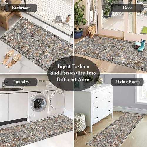 RUGSURE Washable Area Rugs - Perfect for Living Room, Bedroom, Kids Room, Nursery - Stain & Water Resistant Non-Slip, Pet & Child Friendly, Vintage Tribal Area Rugs (Turmeric and Grey, 2'6'' x 8') - Image 6