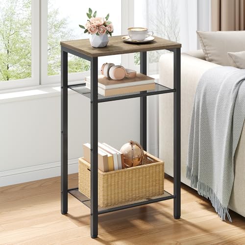 Hoctieon 3 Tier End Table, Telephone Table, Tall Side Table with Storage, Small Nightstand for Small Spaces, Metal Frame, For Living Room, Bedroom, Sofa Couch, Hall, Easy Assembly, Greige by Hoctieon