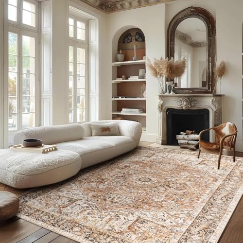 Hanples 5x7 Area Rugs for Living Room, Washable Rug Vintage Floral, Beige by Hanples