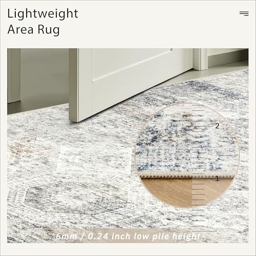 Soalmost 5x8 Area Rugs Blue/Ivory Low Pile Washable Trendy Faded Style Rug - Image 7