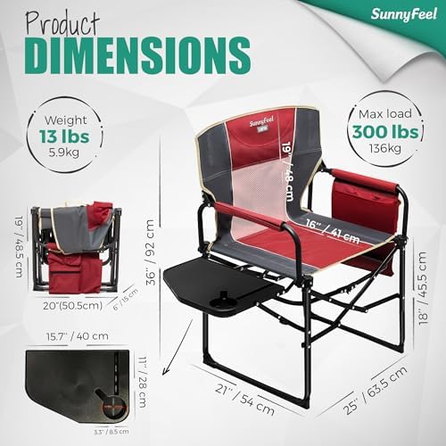 SUNNYFEEL Oversized Camping Chair Portable Directors Chairs with Side Table - Image 3