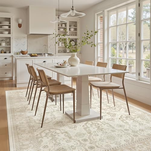 Soalmost 5x8 Area Rug Low Pile Washable Trendy Faded Style Rug, Beige/Brown - Image 2