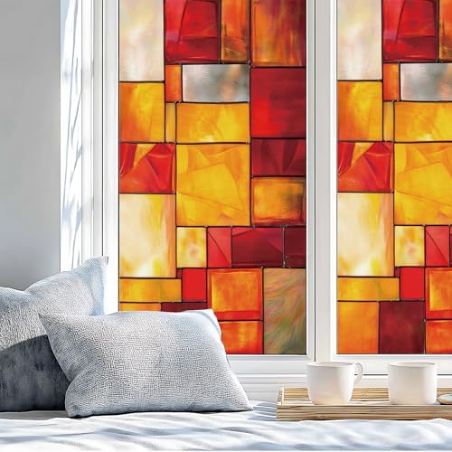 Stained Glass Window Privacy Film Static Cling - Rainbow Glass Decorative Sun Blocking Window Covering, Non-Adhesive Removable Stickers for Home & Office, 17.5" x 39.3" - Image 4
