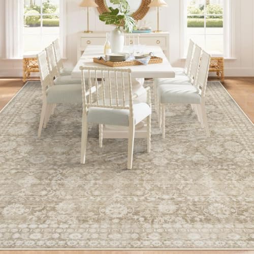 9x12 Area Rugs for Living Room: Washable Large Vintage Floral Rug Low Pile Non-Slip Boho Carpet for Bedroom Home Office Dining Room (Brown, 9'x12') - Image 3