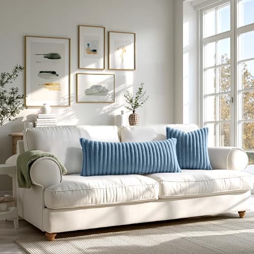 MIULEE Faux Fur Decorative Throw Pillow Covers 18x18 Set of 2 Grey Blue - Image 7