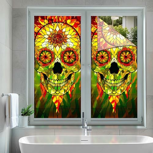 HOMETITUTE Halloween Sunflower Skull Privacy Window Cling 17.7x39.3 PVC - Image 5