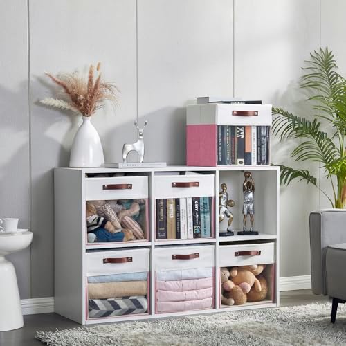 Bagnizer Storage Cubes, 4 Pack Linen Foldable Storage Bins (13 x 13 inch) with Clear Window and Handles, Fabric Organizer for Shelf Closet, Clothes, Books - (Pink and White) - Image 5