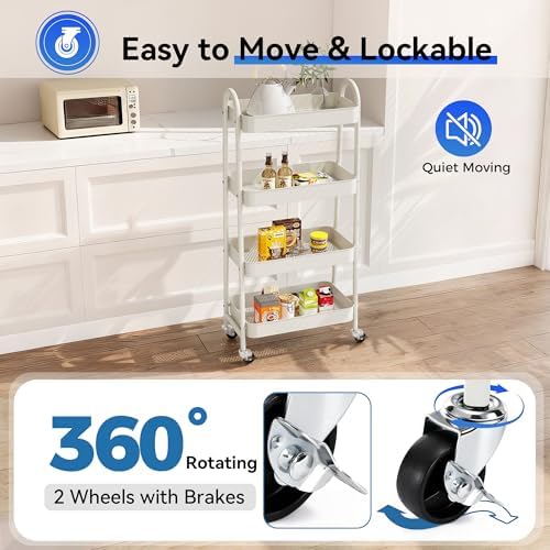 NEWBULIG 4-Tier Metal Rolling Storage Utility Cart with Lockable Wheels - Image 3