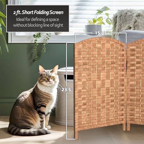 Red Lantern 2 ft. Short Diamond Weave Fiber Folding Screen - Natural - 8 Panel - Image 5