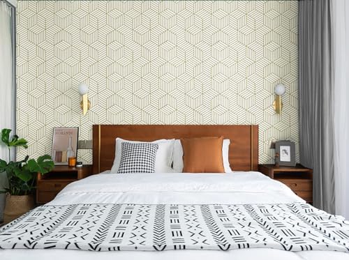 CiCiwind Wallpaper Peel and Stick Modern White and Gold Contact Paper Peel and Stick Geometric Removable Self Adhesive Wall Paper for Bedroom Renter Friendly Papel Tapiz para Pared 15.7"x118" - Image 3