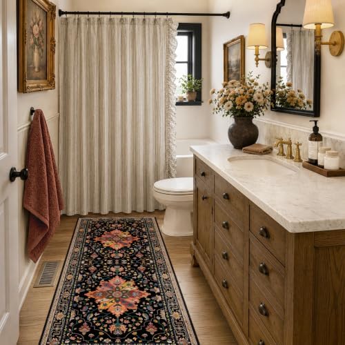 RELEANY Washable Area Rug, Runner 2'x6', Black/Colorful - Image 2