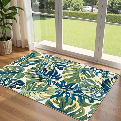 3x5 Monstera Entry Rug Washable Indoor Outdoor Mats for Front Door by Othilic