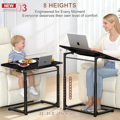 Tv Tray Table Set of 2,Extra Large Dinner Food Tray Table,Couch&Bed Eating Desk,Heavy Duty Folding Laptop Side Table with 8 Height&90° Tilt Adjustable,C-Shaped End Table with Phone Slot Black - Image 4