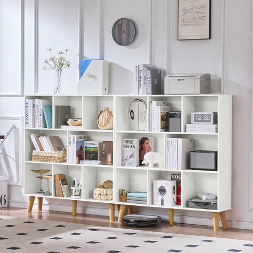 LEYAOYAO 8 Cube Bookshelf, Mid-Century Modern Book Shelf with Legs, White - Image 4