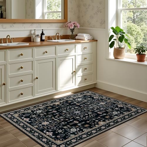 2x3 Area Rugs Living Room: Washable Vintage Rug for Bedroom Black - Image 4